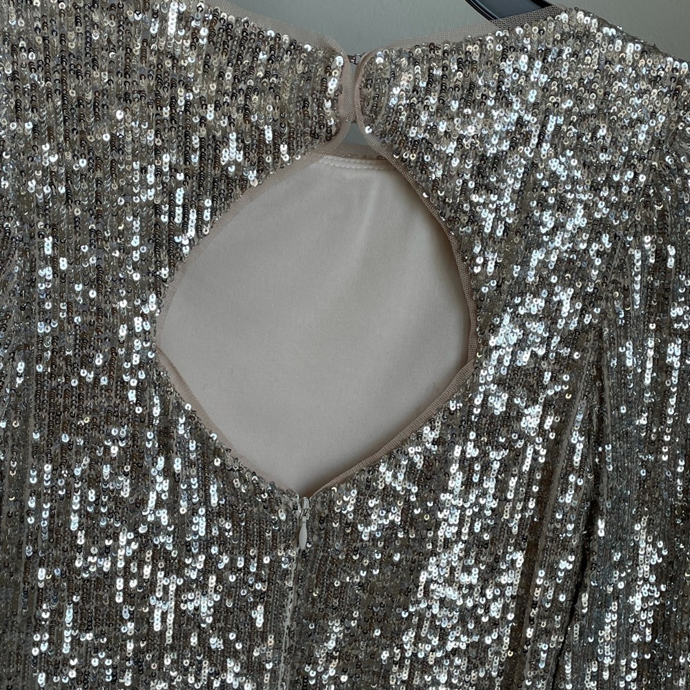 Aqua sequin long sleeve dress Sz. 4 - Picture 8 of 15
